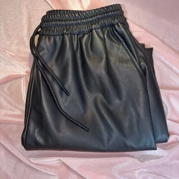 Fashion Nova Black on Black Faux Leather Joggers - Size Medium - Picture 1 of 4